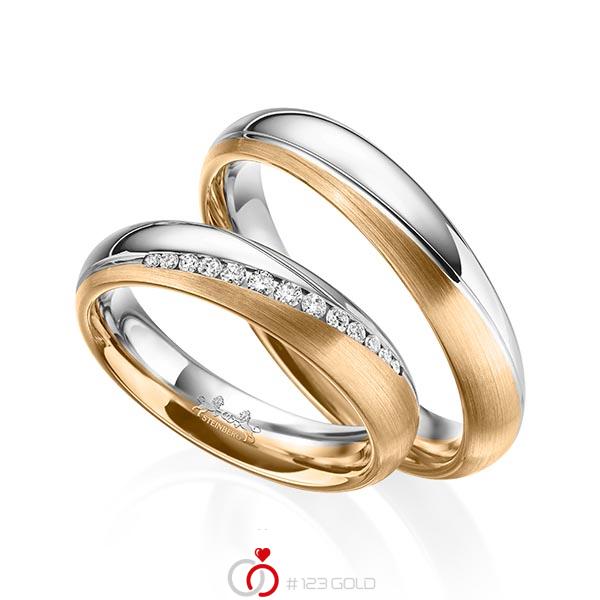 Paar bicolor Trauringe/Eheringe in Graugold 585 Roségold 585 mit zus. 0,14 ct. Brillant tw, si von Steinberg - Q-1578-10 Paar bicolor Trauringe/Eheringe in Graugold 585 Roségold 585 mit zus. 0,14 ct. Brillant tw, si von Steinberg - Q-1578-10