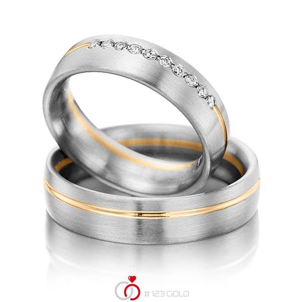Paar bicolor Trauringe/Eheringe in Graugold 585 Roségold 585 mit zus. 0,15 ct. Brillant tw, si von Steinberg - Q-1202-6 Paar bicolor Trauringe/Eheringe in Graugold 585 Roségold 585 mit zus. 0,15 ct. Brillant tw, si von Steinberg - Q-1202-6