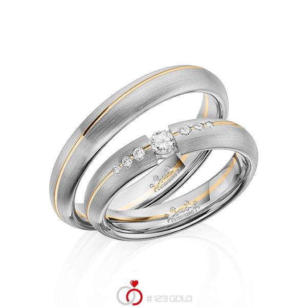 Paar bicolor Trauringe/Eheringe in Graugold 585 Roségold 585 mit zus. 0,16 ct. Brillant tw, si von Steinberg - Q-1609-9 Paar bicolor Trauringe/Eheringe in Graugold 585 Roségold 585 mit zus. 0,16 ct. Brillant tw, si von Steinberg - Q-1609-9
