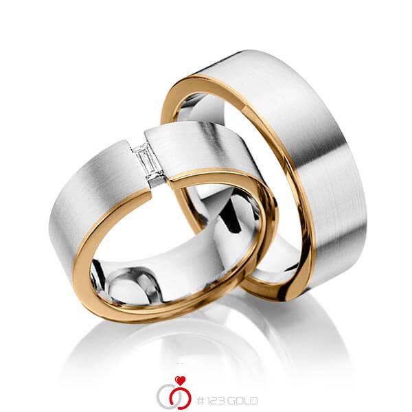 Paar bicolor Trauringe/Eheringe in Graugold 585 Roségold 585 mit zus. 0,1 ct. Baguette-Diamant tw, vs von 123gold - Y-1264-6 Paar bicolor Trauringe/Eheringe in Graugold 585 Roségold 585 mit zus. 0,1 ct. Baguette-Diamant tw, vs von 123gold - Y-1264-6