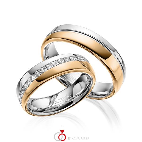 Paar bicolor Trauringe/Eheringe in Graugold 585 Roségold 585 mit zus. 0,48 ct. Prinzess-Diamant tw, vs von acredo - A-1627-8 Paar bicolor Trauringe/Eheringe in Graugold 585 Roségold 585 mit zus. 0,48 ct. Prinzess-Diamant tw, vs von acredo - A-1627-8