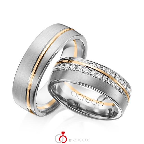 Paar bicolor Trauringe/Eheringe in Graugold 585 Roségold 585 mit zus. 0,884 ct. Brillant tw, si von acredo - A-1155-11 Paar bicolor Trauringe/Eheringe in Graugold 585 Roségold 585 mit zus. 0,884 ct. Brillant tw, si von acredo - A-1155-11