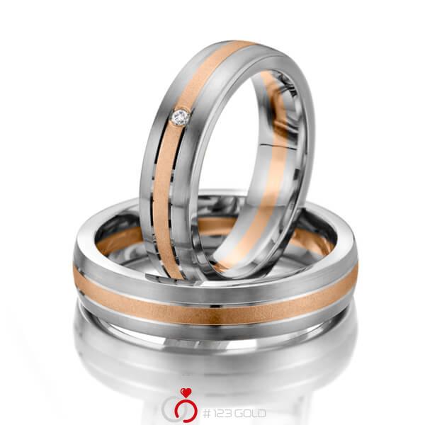 Paar bicolor Trauringe/Eheringe in Graugold 585 Rotgold 585 mit zus. 0,01 ct. Brillant tw, si - NP-1158-2 Paar bicolor Trauringe/Eheringe in Graugold 585 Rotgold 585 mit zus. 0,01 ct. Brillant tw, si - NP-1158-2