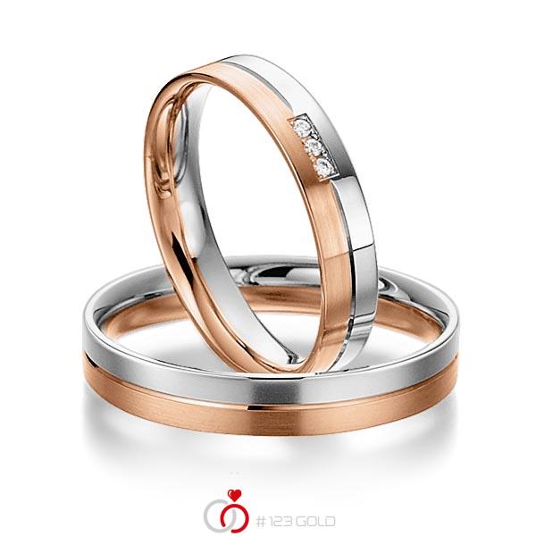 Paar bicolor Trauringe/Eheringe in Graugold 585 Rotgold 585 mit zus. 0,024 ct. Brillant tw, si von acredo - S-1104-8 Paar bicolor Trauringe/Eheringe in Graugold 585 Rotgold 585 mit zus. 0,024 ct. Brillant tw, si von acredo - S-1104-8