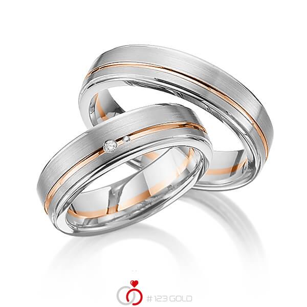Paar bicolor Trauringe/Eheringe in Graugold 585 Rotgold 585 mit zus. 0,02 ct. Brillant tw, si von 123gold - Y-1312-4 Paar bicolor Trauringe/Eheringe in Graugold 585 Rotgold 585 mit zus. 0,02 ct. Brillant tw, si von 123gold - Y-1312-4