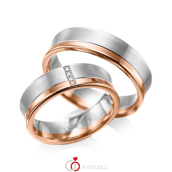 Paar bicolor Trauringe/Eheringe in Graugold 585 Rotgold 585 mit zus. 0,02 ct. Brillant tw, si von acredo - A-1053-2 Paar bicolor Trauringe/Eheringe in Graugold 585 Rotgold 585 mit zus. 0,02 ct. Brillant tw, si von acredo - A-1053-2