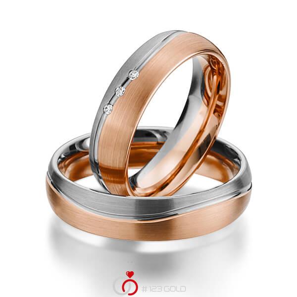 Paar bicolor Trauringe/Eheringe in Graugold 585 Rotgold 585 mit zus. 0,03 ct. Brillant tw, si von 123gold - Y-1311-2 Paar bicolor Trauringe/Eheringe in Graugold 585 Rotgold 585 mit zus. 0,03 ct. Brillant tw, si von 123gold - Y-1311-2