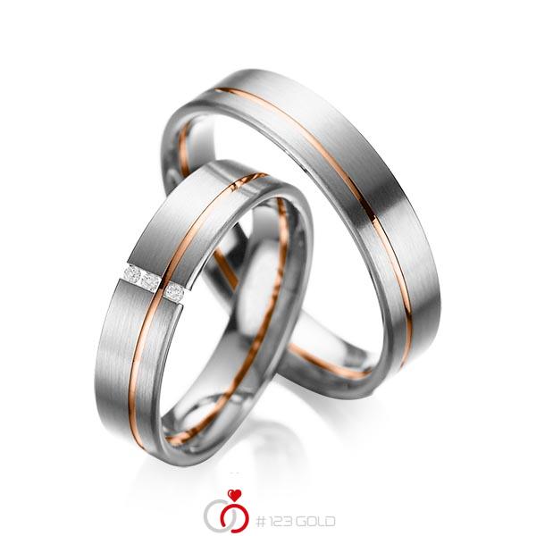 Paar bicolor Trauringe/Eheringe in Graugold 585 Rotgold 585 mit zus. 0,03 ct. Brillant tw, si von acredo - A-1037-7 Paar bicolor Trauringe/Eheringe in Graugold 585 Rotgold 585 mit zus. 0,03 ct. Brillant tw, si von acredo - A-1037-7