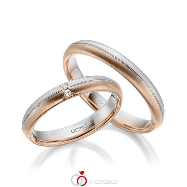 Paar bicolor Trauringe/Eheringe in Graugold 585 Rotgold 585 mit zus. 0,03 ct. Brillant tw, si von acredo - A-1956-11 Paar bicolor Trauringe/Eheringe in Graugold 585 Rotgold 585 mit zus. 0,03 ct. Brillant tw, si von acredo - A-1956-11