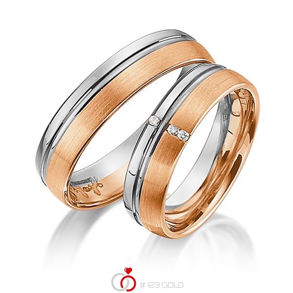 Paar bicolor Trauringe/Eheringe in Graugold 585 Rotgold 585 mit zus. 0,03 ct. Brillant tw, si von Steinberg - Q-1188-4 Paar bicolor Trauringe/Eheringe in Graugold 585 Rotgold 585 mit zus. 0,03 ct. Brillant tw, si von Steinberg - Q-1188-4