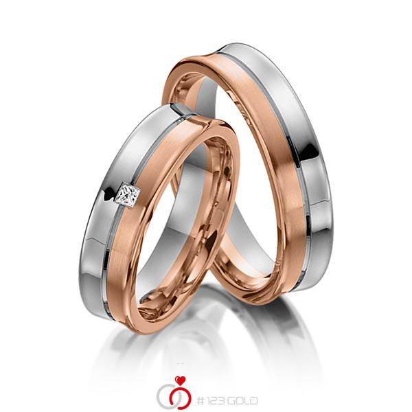 Paar bicolor Trauringe/Eheringe in Graugold 585 Rotgold 585 mit zus. 0,03 ct. Prinzess-Diamant tw, vs von acredo - S-1107-8 Paar bicolor Trauringe/Eheringe in Graugold 585 Rotgold 585 mit zus. 0,03 ct. Prinzess-Diamant tw, vs von acredo - S-1107-8