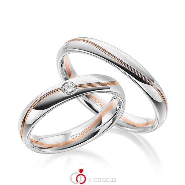 Paar bicolor Trauringe/Eheringe in Graugold 585 Rotgold 585 mit zus. 0,05 ct. Brillant tw, si von acredo - A-1695-11 Paar bicolor Trauringe/Eheringe in Graugold 585 Rotgold 585 mit zus. 0,05 ct. Brillant tw, si von acredo - A-1695-11