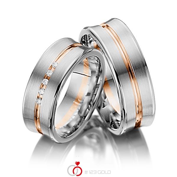 Paar bicolor Trauringe/Eheringe in Graugold 585 Rotgold 585 mit zus. 0,05 ct. Brillant tw, si von Steinberg - Q-1233-6 Paar bicolor Trauringe/Eheringe in Graugold 585 Rotgold 585 mit zus. 0,05 ct. Brillant tw, si von Steinberg - Q-1233-6
