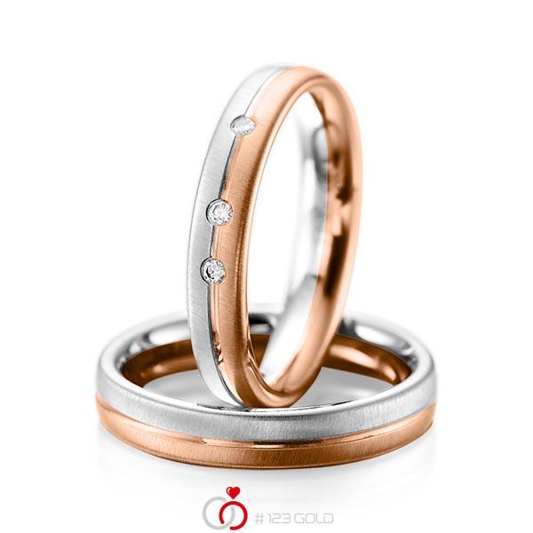 Paar bicolor Trauringe/Eheringe in Graugold 585 Rotgold 585 mit zus. 0,06 ct. Brillant tw, si von acredo - A-1086-6 Paar bicolor Trauringe/Eheringe in Graugold 585 Rotgold 585 mit zus. 0,06 ct. Brillant tw, si von acredo - A-1086-6