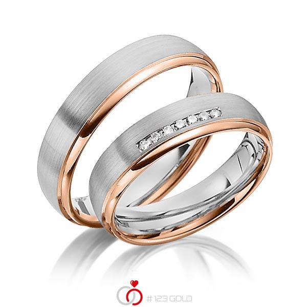 Paar bicolor Trauringe/Eheringe in Graugold 585 Rotgold 585 mit zus. 0,07 ct. Brillant tw, si von Steinberg - Q-1332-4 Paar bicolor Trauringe/Eheringe in Graugold 585 Rotgold 585 mit zus. 0,07 ct. Brillant tw, si von Steinberg - Q-1332-4