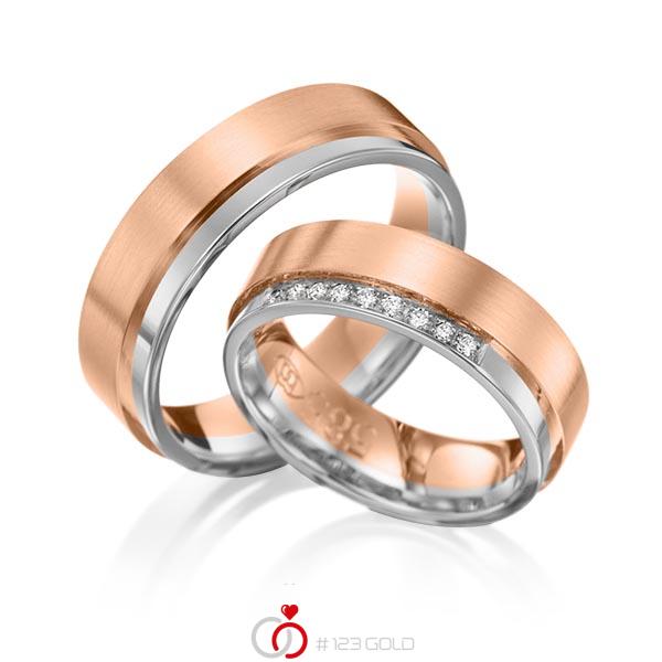 Paar bicolor Trauringe/Eheringe in Graugold 585 Rotgold 585 mit zus. 0,09 ct. Brillant tw, si von 123gold - Y-1083-13 Paar bicolor Trauringe/Eheringe in Graugold 585 Rotgold 585 mit zus. 0,09 ct. Brillant tw, si von 123gold - Y-1083-13