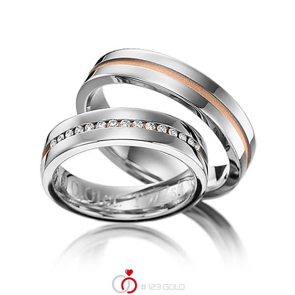 Paar bicolor Trauringe/Eheringe in Graugold 585 Rotgold 585 mit zus. 0,15 ct. Brillant tw, si von 123gold - Y-1143-12 Paar bicolor Trauringe/Eheringe in Graugold 585 Rotgold 585 mit zus. 0,15 ct. Brillant tw, si von 123gold - Y-1143-12