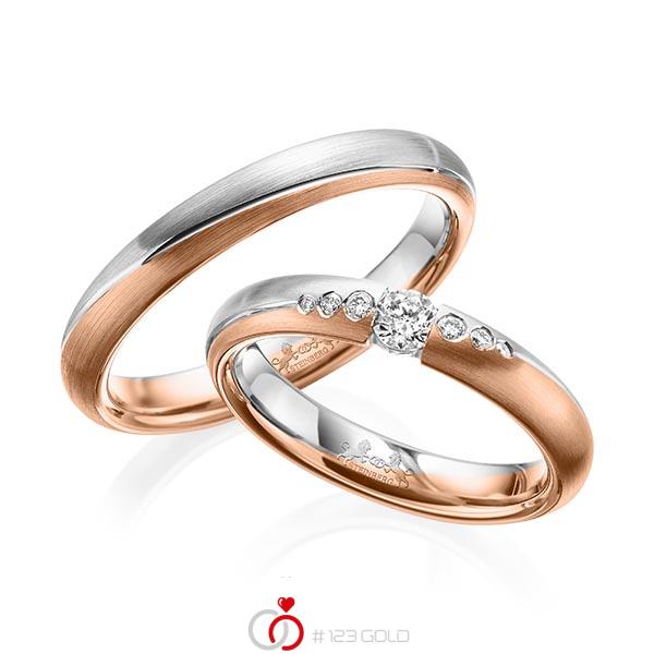 Paar bicolor Trauringe/Eheringe in Graugold 585 Rotgold 585 mit zus. 0,18 ct. Brillant tw, si von Steinberg - Q-1576-10 Paar bicolor Trauringe/Eheringe in Graugold 585 Rotgold 585 mit zus. 0,18 ct. Brillant tw, si von Steinberg - Q-1576-10