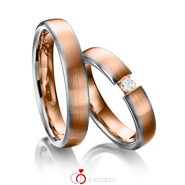 Paar bicolor Trauringe/Eheringe in Graugold 585 Rotgold 585 mit zus. 0,1 ct. Brillant tw, si von 123gold - Y-1103-13 Paar bicolor Trauringe/Eheringe in Graugold 585 Rotgold 585 mit zus. 0,1 ct. Brillant tw, si von 123gold - Y-1103-13