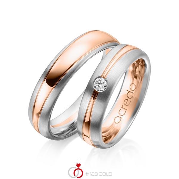 Paar bicolor Trauringe/Eheringe in Graugold 585 Rotgold 585 mit zus. 0,1 ct. Brillant tw, si von acredo - A-1149-8 Paar bicolor Trauringe/Eheringe in Graugold 585 Rotgold 585 mit zus. 0,1 ct. Brillant tw, si von acredo - A-1149-8