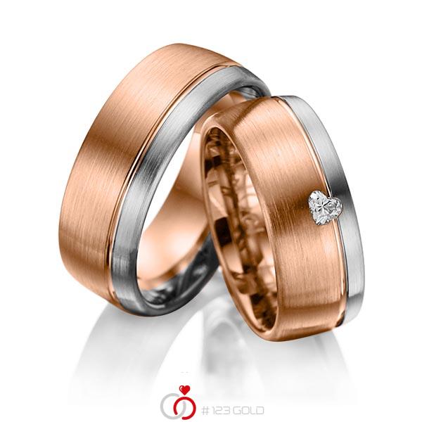 Paar bicolor Trauringe/Eheringe in Graugold 585 Rotgold 585 mit zus. 0,1 ct. Herz-Diamant tw, vs von 123gold - Y-1011-14 Paar bicolor Trauringe/Eheringe in Graugold 585 Rotgold 585 mit zus. 0,1 ct. Herz-Diamant tw, vs von 123gold - Y-1011-14