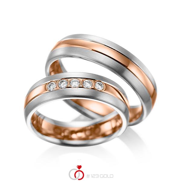 Paar bicolor Trauringe/Eheringe in Graugold 585 Rotgold 585 mit zus. 0,2 ct. Brillant tw, si von acredo - A-1001-7 Paar bicolor Trauringe/Eheringe in Graugold 585 Rotgold 585 mit zus. 0,2 ct. Brillant tw, si von acredo - A-1001-7