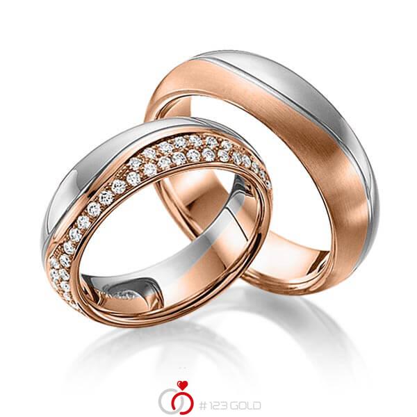 Paar bicolor Trauringe/Eheringe in Graugold 585 Rotgold 585 mit zus. 0,63 ct. Brillant tw, si von 123gold - Y-1273-6 Paar bicolor Trauringe/Eheringe in Graugold 585 Rotgold 585 mit zus. 0,63 ct. Brillant tw, si von 123gold - Y-1273-6