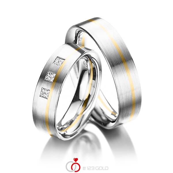 Paar bicolor Trauringe/Eheringe in Graugold 585 Weissgold 585 Gelbgold 585 mit zus. 0,21 ct. Prinzess-Diamant tw, vs von 123gold - Y-1110-1 Paar bicolor Trauringe/Eheringe in Graugold 585 Weissgold 585 Gelbgold 585 mit zus. 0,21 ct. Prinzess-Diamant tw, vs von 123gold - Y-1110-1