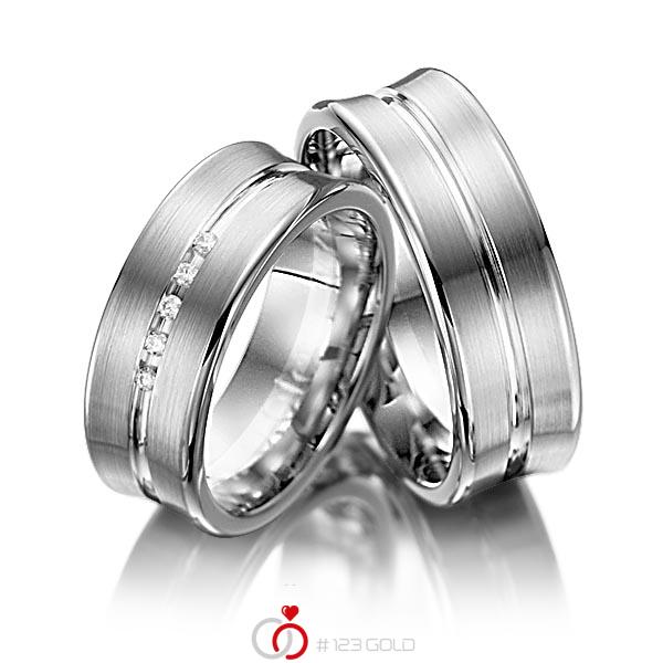 Paar bicolor Trauringe/Eheringe in Graugold 585 Weißgold 585 mit zus. 0,05 ct. Brillant tw, si von Steinberg - Q-1233-8 Paar bicolor Trauringe/Eheringe in Graugold 585 Weißgold 585 mit zus. 0,05 ct. Brillant tw, si von Steinberg - Q-1233-8
