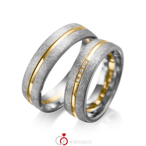 Paar bicolor Trauringe/Eheringe in Graugold dunkel 585 Gelbgold 585 mit zus. 0,025 ct. Brillant tw, si von acredo - A-1007-14 Paar bicolor Trauringe/Eheringe in Graugold dunkel 585 Gelbgold 585 mit zus. 0,025 ct. Brillant tw, si von acredo - A-1007-14