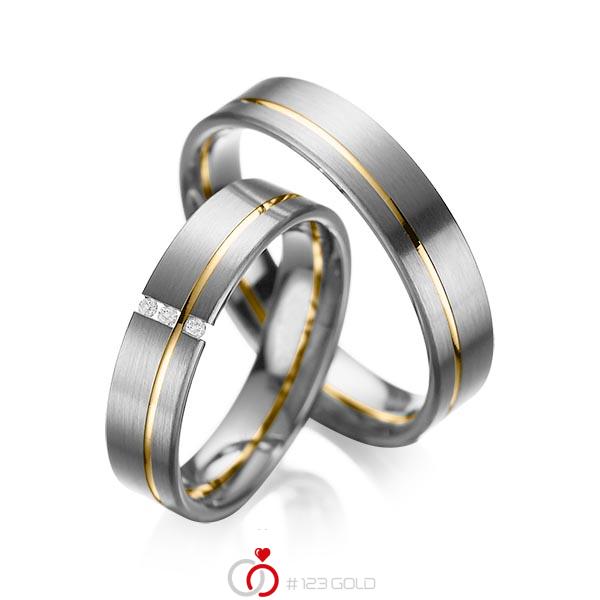 Paar bicolor Trauringe/Eheringe in Graugold dunkel 585 Gelbgold 585 mit zus. 0,03 ct. Brillant tw, si von acredo - A-1037-14 Paar bicolor Trauringe/Eheringe in Graugold dunkel 585 Gelbgold 585 mit zus. 0,03 ct. Brillant tw, si von acredo - A-1037-14