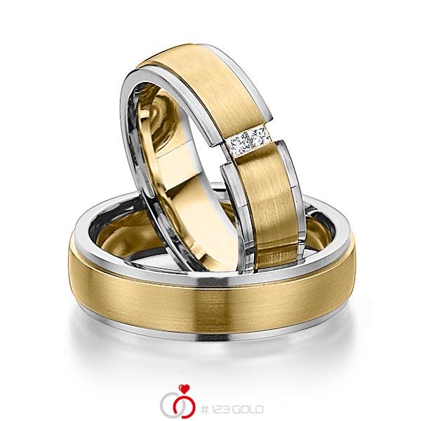 Paar bicolor Trauringe/Eheringe in Graugold dunkel 585 Gelbgold 585 mit zus. 0,08 ct. Prinzess-Diamant tw, si von 123gold - Y-1287-9 Paar bicolor Trauringe/Eheringe in Graugold dunkel 585 Gelbgold 585 mit zus. 0,08 ct. Prinzess-Diamant tw, si von 123gold - Y-1287-9