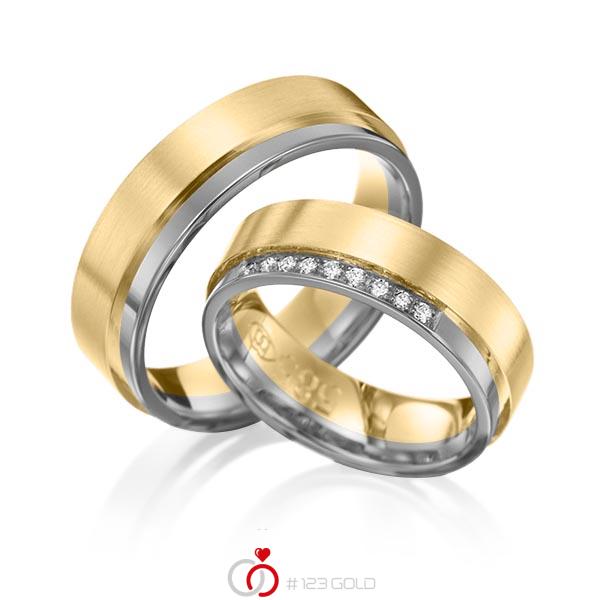 Paar bicolor Trauringe/Eheringe in Graugold dunkel 585 Gelbgold 585 mit zus. 0,09 ct. Brillant tw, si von 123gold - Y-1083-9 Paar bicolor Trauringe/Eheringe in Graugold dunkel 585 Gelbgold 585 mit zus. 0,09 ct. Brillant tw, si von 123gold - Y-1083-9