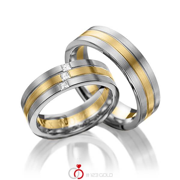 Paar bicolor Trauringe/Eheringe in Graugold dunkel 585 Gelbgold 585 mit zus. 0,12 ct. Prinzess-Diamant tw, vs von 123gold - Y-1094-8 Paar bicolor Trauringe/Eheringe in Graugold dunkel 585 Gelbgold 585 mit zus. 0,12 ct. Prinzess-Diamant tw, vs von 123gold - Y-1094-8