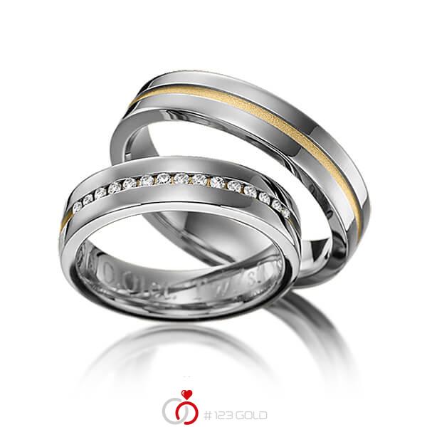 Paar bicolor Trauringe/Eheringe in Graugold dunkel 585 Gelbgold 585 mit zus. 0,15 ct. Brillant tw, si von 123gold - Y-1143-8 Paar bicolor Trauringe/Eheringe in Graugold dunkel 585 Gelbgold 585 mit zus. 0,15 ct. Brillant tw, si von 123gold - Y-1143-8