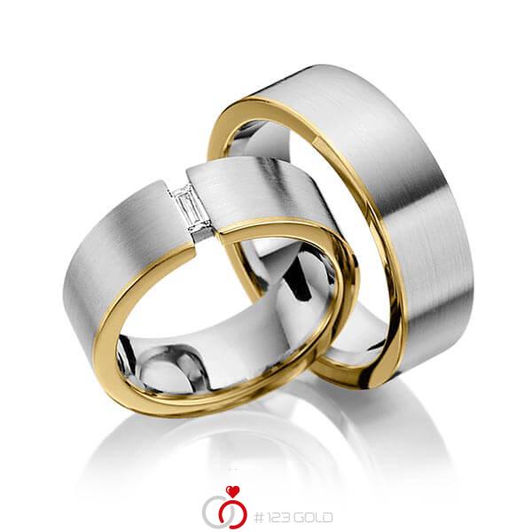 Paar bicolor Trauringe/Eheringe in Graugold dunkel 585 Gelbgold 585 mit zus. 0,1 ct. Baguette-Diamant tw, vs von 123gold - Y-1264-4 Paar bicolor Trauringe/Eheringe in Graugold dunkel 585 Gelbgold 585 mit zus. 0,1 ct. Baguette-Diamant tw, vs von 123gold - Y-1264-4
