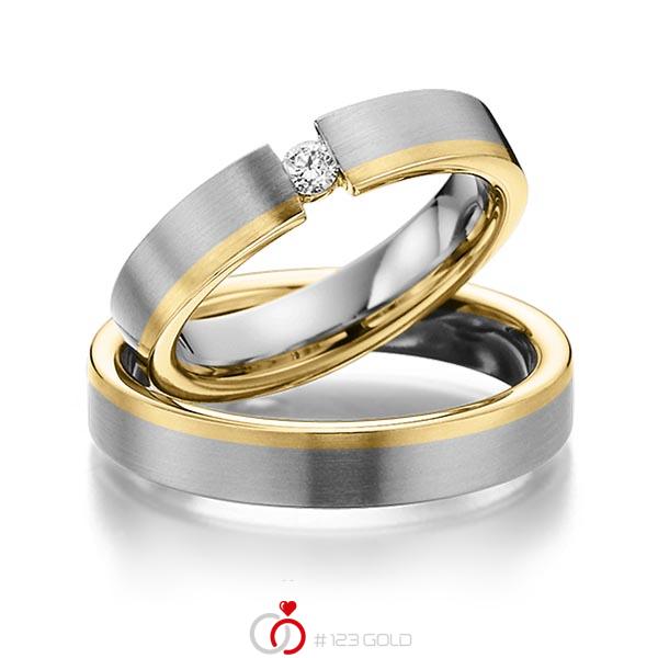 Paar bicolor Trauringe/Eheringe in Graugold dunkel 585 Gelbgold 585 mit zus. 0,1 ct. Brillant tw, si von 123gold - Y-1296-8 Paar bicolor Trauringe/Eheringe in Graugold dunkel 585 Gelbgold 585 mit zus. 0,1 ct. Brillant tw, si von 123gold - Y-1296-8