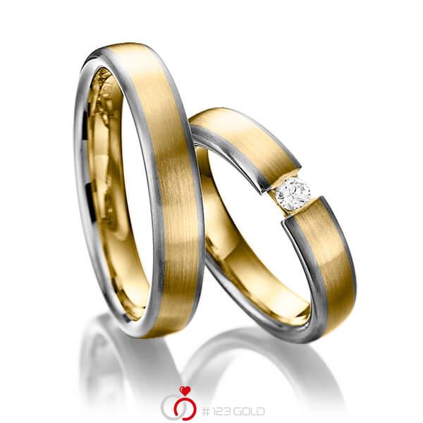 Paar bicolor Trauringe/Eheringe in Graugold dunkel 585 Gelbgold 585 mit zus. 0,1 ct. Brillant tw, si von Steinberg - Q-1247-8 Paar bicolor Trauringe/Eheringe in Graugold dunkel 585 Gelbgold 585 mit zus. 0,1 ct. Brillant tw, si von Steinberg - Q-1247-8