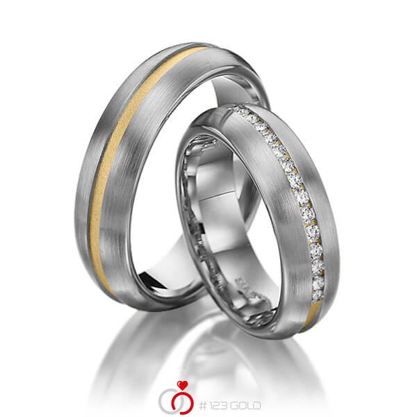 Paar bicolor Trauringe/Eheringe in Graugold dunkel 585 Gelbgold 585 mit zus. 0,225 ct. Brillant tw, si von 123gold - Y-1144-7 Paar bicolor Trauringe/Eheringe in Graugold dunkel 585 Gelbgold 585 mit zus. 0,225 ct. Brillant tw, si von 123gold - Y-1144-7