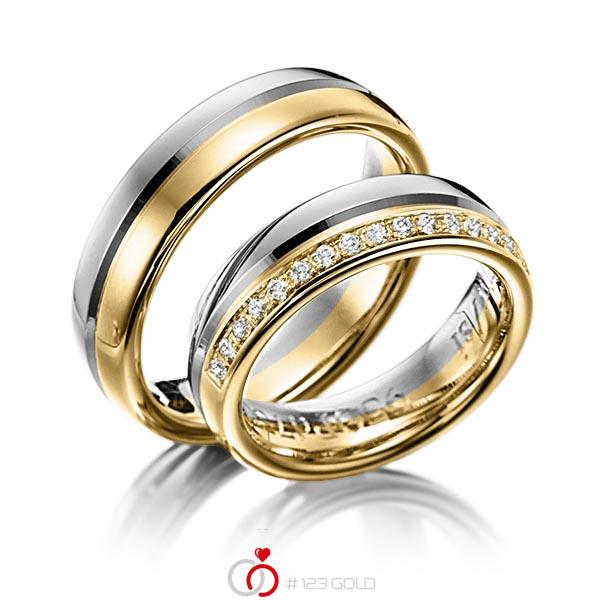 Paar bicolor Trauringe/Eheringe in Graugold dunkel 585 Gelbgold 585 mit zus. 0,225 ct. Brillant tw, si von Steinberg - Q-1213-9 Paar bicolor Trauringe/Eheringe in Graugold dunkel 585 Gelbgold 585 mit zus. 0,225 ct. Brillant tw, si von Steinberg - Q-1213-9