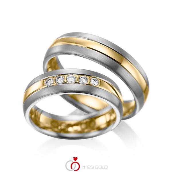 Paar bicolor Trauringe/Eheringe in Graugold dunkel 585 Gelbgold 585 mit zus. 0,2 ct. Brillant tw, si von acredo - A-1001-13 Paar bicolor Trauringe/Eheringe in Graugold dunkel 585 Gelbgold 585 mit zus. 0,2 ct. Brillant tw, si von acredo - A-1001-13