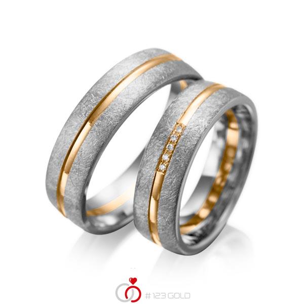 Paar bicolor Trauringe/Eheringe in Graugold dunkel 585 Roségold 585 mit zus. 0,025 ct. Brillant tw, si von acredo - A-1007-13 Paar bicolor Trauringe/Eheringe in Graugold dunkel 585 Roségold 585 mit zus. 0,025 ct. Brillant tw, si von acredo - A-1007-13