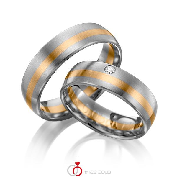 Paar bicolor Trauringe/Eheringe in Graugold dunkel 585 Roségold 585 mit zus. 0,03 ct. Brillant tw, si von 123gold - Y-1016-23 Paar bicolor Trauringe/Eheringe in Graugold dunkel 585 Roségold 585 mit zus. 0,03 ct. Brillant tw, si von 123gold - Y-1016-23