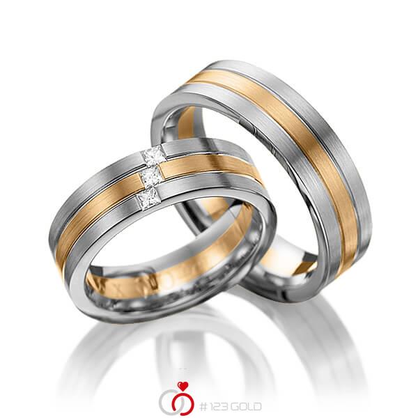 Paar bicolor Trauringe/Eheringe in Graugold dunkel 585 Roségold 585 mit zus. 0,12 ct. Prinzess-Diamant tw, vs von 123gold - Y-1094-9 Paar bicolor Trauringe/Eheringe in Graugold dunkel 585 Roségold 585 mit zus. 0,12 ct. Prinzess-Diamant tw, vs von 123gold - Y-1094-9