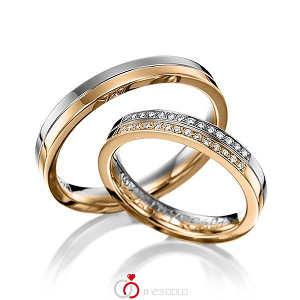 Paar bicolor Trauringe/Eheringe in Graugold dunkel 585 Roségold 585 mit zus. 0,14 ct. Brillant tw, si von 123gold - Y-1028-15 Paar bicolor Trauringe/Eheringe in Graugold dunkel 585 Roségold 585 mit zus. 0,14 ct. Brillant tw, si von 123gold - Y-1028-15
