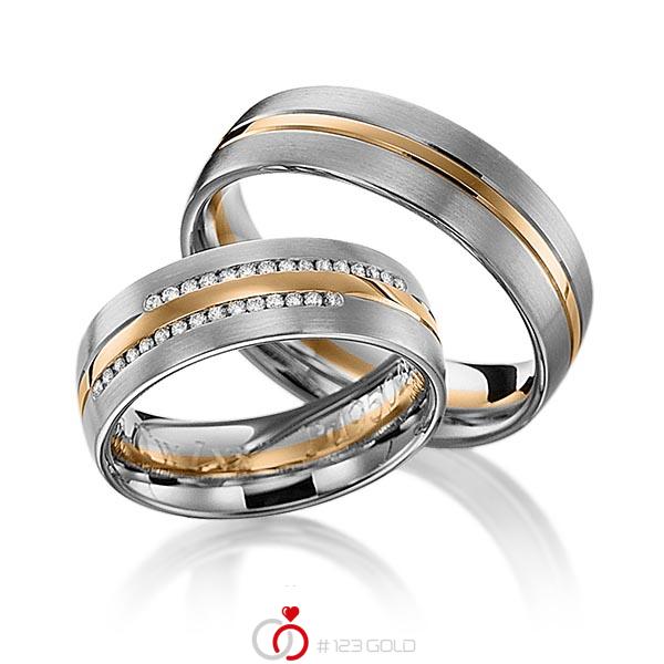 Paar bicolor Trauringe/Eheringe in Graugold dunkel 585 Roségold 585 mit zus. 0,15 ct. Brillant tw, si von 123gold - Y-1145-11 Paar bicolor Trauringe/Eheringe in Graugold dunkel 585 Roségold 585 mit zus. 0,15 ct. Brillant tw, si von 123gold - Y-1145-11