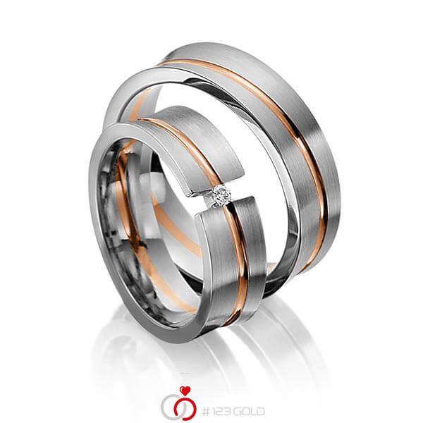 Paar bicolor Trauringe/Eheringe in Graugold dunkel 585 Rotgold 585 mit zus. 0,025 ct. Brillant tw, si von 123gold - Y-1265-9 Paar bicolor Trauringe/Eheringe in Graugold dunkel 585 Rotgold 585 mit zus. 0,025 ct. Brillant tw, si von 123gold - Y-1265-9