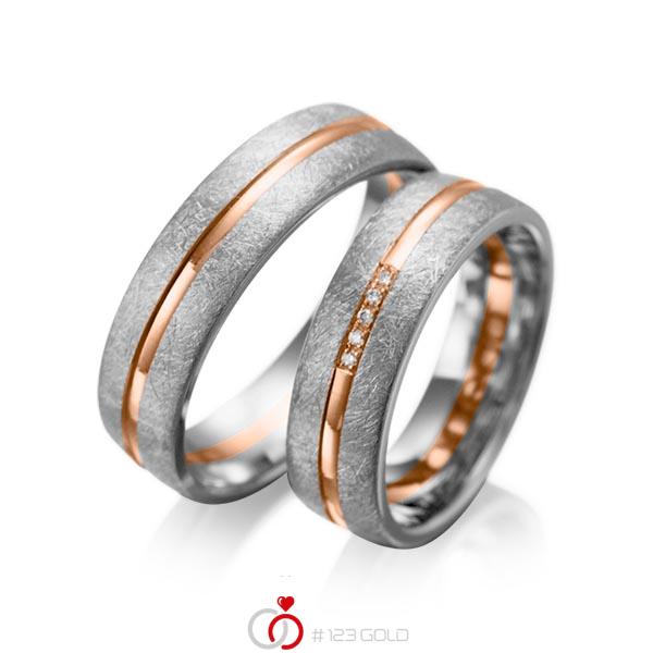 Paar bicolor Trauringe/Eheringe in Graugold dunkel 585 Rotgold 585 mit zus. 0,025 ct. Brillant tw, si von acredo - A-1007-15 Paar bicolor Trauringe/Eheringe in Graugold dunkel 585 Rotgold 585 mit zus. 0,025 ct. Brillant tw, si von acredo - A-1007-15