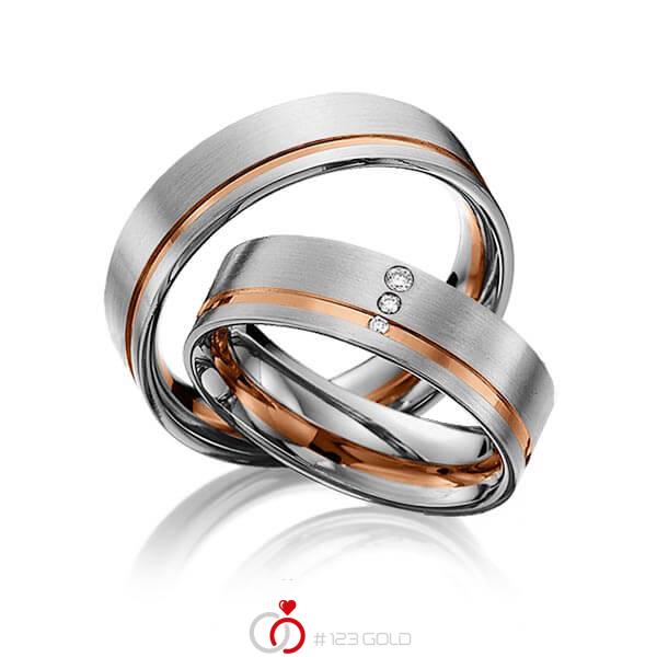 Paar bicolor Trauringe/Eheringe in Graugold dunkel 585 Rotgold 585 mit zus. 0,031 ct. Brillant tw, si von 123gold - Y-1304-8 Paar bicolor Trauringe/Eheringe in Graugold dunkel 585 Rotgold 585 mit zus. 0,031 ct. Brillant tw, si von 123gold - Y-1304-8