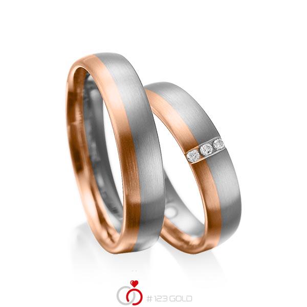 Paar bicolor Trauringe/Eheringe in Graugold dunkel 585 Rotgold 585 mit zus. 0,045 ct. Brillant tw, si von acredo - A-1010-14 Paar bicolor Trauringe/Eheringe in Graugold dunkel 585 Rotgold 585 mit zus. 0,045 ct. Brillant tw, si von acredo - A-1010-14